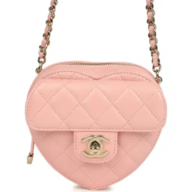 Chanel Chanel CC In Love Small Heart Bag with Chain Light Pink Lambskin Light Gold Hardware | Thumbnail 1 Chanel Chanel CC In Love Small Heart Bag with Chain Light Pink Lambskin Light Gold Hardware | Thumbnail 1
