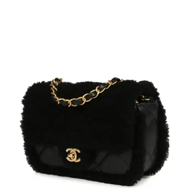 Chanel Chanel Mini Shearling Flap Bag Black Lambskin Brushed Gold Hardware | Thumbnail 3 Chanel Chanel Mini Shearling Flap Bag Black Lambskin Brushed Gold Hardware | Thumbnail 3