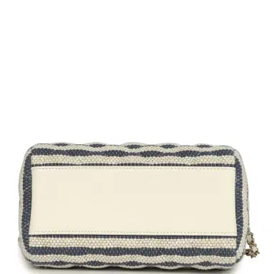 Chanel Chanel Mini Timeless Classic Barrel Bag with Chain Light Beige and Dark Blue Striped Woven Fabric Light Gold Hardware | Thumbnail 6 Chanel Chanel Mini Timeless Classic Barrel Bag with Chain Light Beige and Dark Blue Striped Woven Fabric Light Gold Hardware | Thumbnail 6