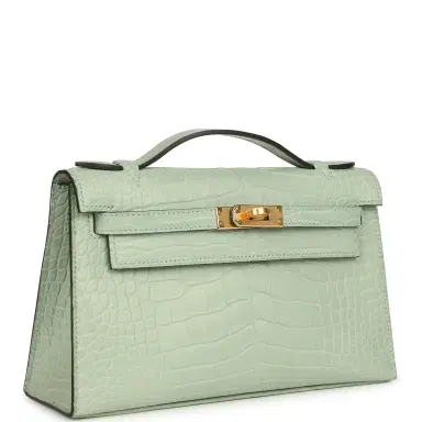 HERMÈS Hermes Kelly Pochette Vert D'Eau Matte Alligator Gold Hardware | Thumbnail 2 HERMÈS Hermes Kelly Pochette Vert D'Eau Matte Alligator Gold Hardware | Thumbnail 2