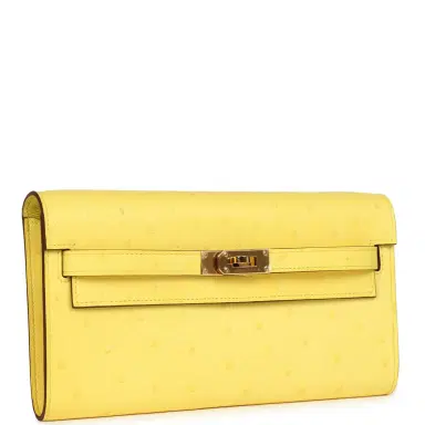HERMÈS Hermes Kelly To Go Wallet Jaune Citron Ostrich Rose Gold Hardware | Thumbnail 2 HERMÈS Hermes Kelly To Go Wallet Jaune Citron Ostrich Rose Gold Hardware | Thumbnail 2