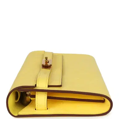 HERMÈS Hermes Kelly To Go Wallet Jaune Citron Ostrich Rose Gold Hardware | Thumbnail 3 HERMÈS Hermes Kelly To Go Wallet Jaune Citron Ostrich Rose Gold Hardware | Thumbnail 3