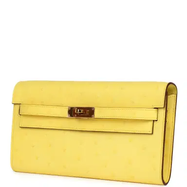 HERMÈS Hermes Kelly To Go Wallet Jaune Citron Ostrich Rose Gold Hardware | Thumbnail 5 HERMÈS Hermes Kelly To Go Wallet Jaune Citron Ostrich Rose Gold Hardware | Thumbnail 5