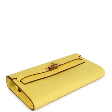 HERMÈS Hermes Kelly To Go Wallet Jaune Citron Ostrich Rose Gold Hardware | Thumbnail 6 HERMÈS Hermes Kelly To Go Wallet Jaune Citron Ostrich Rose Gold Hardware | Thumbnail 6