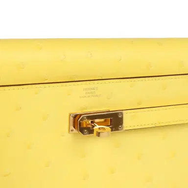 HERMÈS Hermes Kelly To Go Wallet Jaune Citron Ostrich Rose Gold Hardware | Thumbnail 7 HERMÈS Hermes Kelly To Go Wallet Jaune Citron Ostrich Rose Gold Hardware | Thumbnail 7