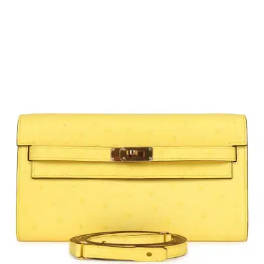 HERMÈS Hermes Kelly To Go Wallet Jaune Citron Ostrich Rose Gold Hardware | Thumbnail 1 HERMÈS Hermes Kelly To Go Wallet Jaune Citron Ostrich Rose Gold Hardware | Thumbnail 1
