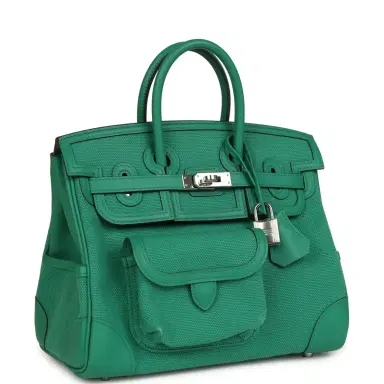 HERMÈS Pre-owned Hermes Birkin 25 Cargo Vert Vertigo Toile H and Swift Palladium Hardware | Thumbnail 2 HERMÈS Pre-owned Hermes Birkin 25 Cargo Vert Vertigo Toile H and Swift Palladium Hardware | Thumbnail 2