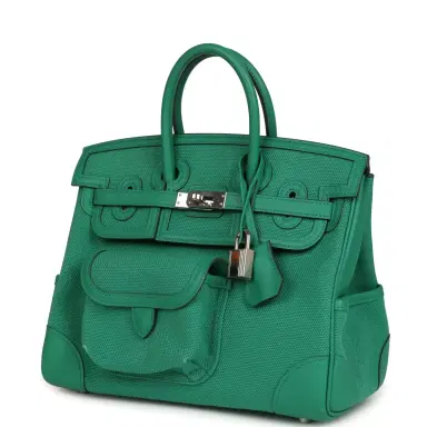 HERMÈS Pre-owned Hermes Birkin 25 Cargo Vert Vertigo Toile H and Swift Palladium Hardware | Thumbnail 5 HERMÈS Pre-owned Hermes Birkin 25 Cargo Vert Vertigo Toile H and Swift Palladium Hardware | Thumbnail 5