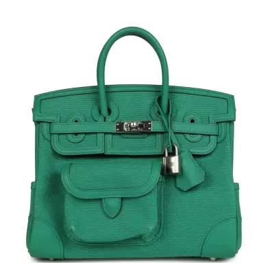HERMÈS Pre-owned Hermes Birkin 25 Cargo Vert Vertigo Toile H and Swift Palladium Hardware | Thumbnail 1 HERMÈS Pre-owned Hermes Birkin 25 Cargo Vert Vertigo Toile H and Swift Palladium Hardware | Thumbnail 1