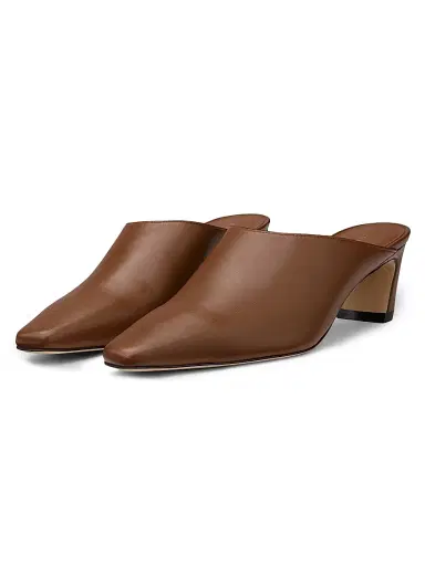 Stuart Weitzman Women's Stassi 50MM Leather Mules - Toasted Almond | Thumbnail 2 Stuart Weitzman Women's Stassi 50MM Leather Mules - Toasted Almond | Thumbnail 2