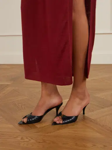 Saint Laurent Babylone Embellished Gathered Glossed-leather Mules | Thumbnail 2 Saint Laurent Babylone Embellished Gathered Glossed-leather Mules | Thumbnail 2