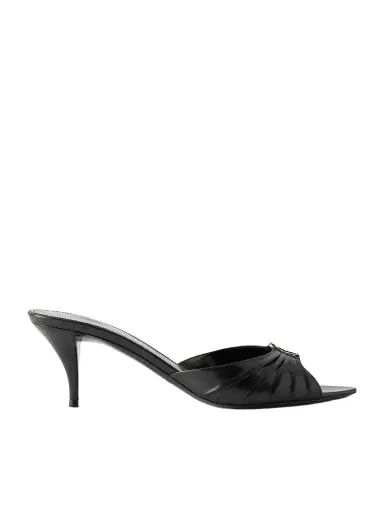 Saint Laurent Babylone Embellished Gathered Glossed-leather Mules | Thumbnail 1 Saint Laurent Babylone Embellished Gathered Glossed-leather Mules | Thumbnail 1