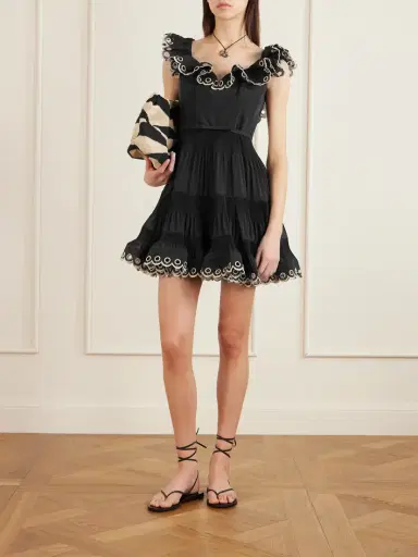 Zimmermann Belted Embroidered Ruffled Pleated Organza Mini Dress | Thumbnail 2 Zimmermann Belted Embroidered Ruffled Pleated Organza Mini Dress | Thumbnail 2