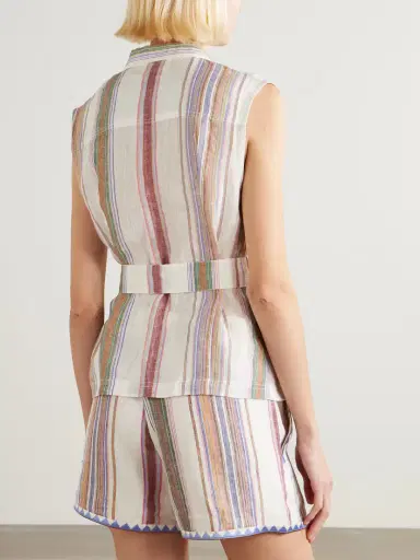 Emporio Sirenuse Denia Belted Striped Linen Vest | Thumbnail 3 Emporio Sirenuse Denia Belted Striped Linen Vest | Thumbnail 3