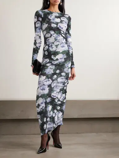 Stella McCartney Gathered Floral-print Stretch-mesh Maxi Dress | Thumbnail 2 Stella McCartney Gathered Floral-print Stretch-mesh Maxi Dress | Thumbnail 2