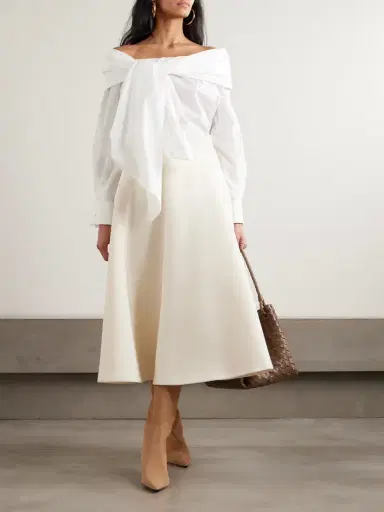 Max Mara Off-the-shoulder Tie-detailed Gathered Cotton-poplin Blouse | Thumbnail 2 Max Mara Off-the-shoulder Tie-detailed Gathered Cotton-poplin Blouse | Thumbnail 2