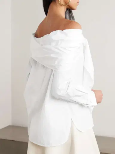 Max Mara Off-the-shoulder Tie-detailed Gathered Cotton-poplin Blouse | Thumbnail 4 Max Mara Off-the-shoulder Tie-detailed Gathered Cotton-poplin Blouse | Thumbnail 4