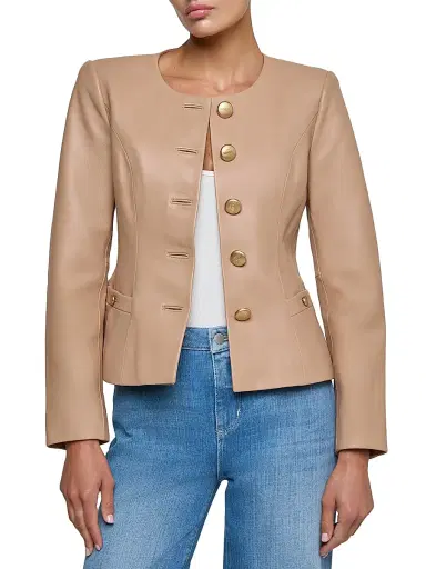 L'Agence Women's Mariella Leather Blazer - Cappuccino - Size 14 | Thumbnail 3 L'Agence Women's Mariella Leather Blazer - Cappuccino - Size 14 | Thumbnail 3