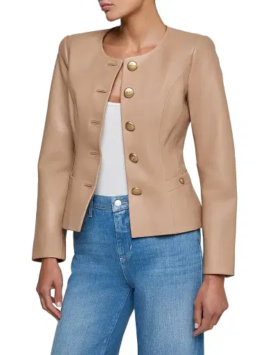 L'Agence Women's Mariella Leather Blazer - Cappuccino - Size 14 | Thumbnail 4 L'Agence Women's Mariella Leather Blazer - Cappuccino - Size 14 | Thumbnail 4