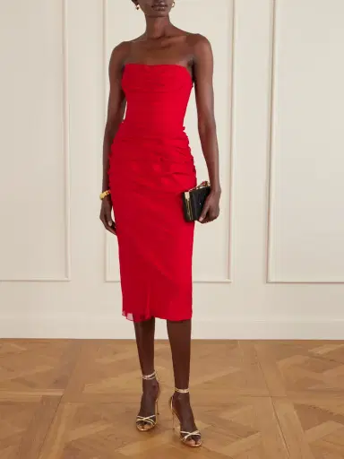 Carolina Herrera Strapless Draped Silk-chiffon Midi Dress | Thumbnail 2 Carolina Herrera Strapless Draped Silk-chiffon Midi Dress | Thumbnail 2