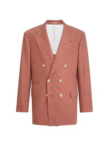 Brunello Cucinelli Men's Virgin Wool, Cotton and Silk Mouliné One and a Half Breasted Tailor Blazer - Orange | Thumbnail 2 Brunello Cucinelli Men's Virgin Wool, Cotton and Silk Mouliné One and a Half Breasted Tailor Blazer - Orange | Thumbnail 2