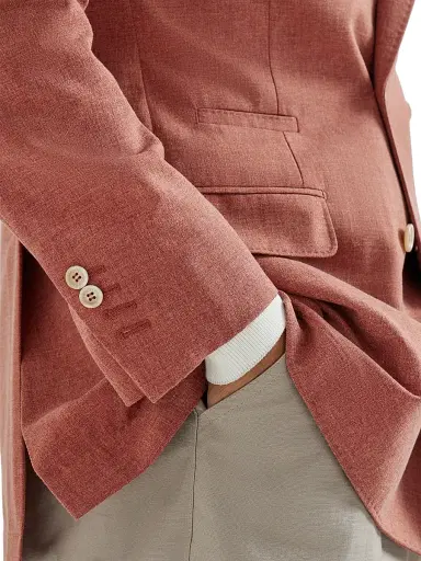 Brunello Cucinelli Men's Virgin Wool, Cotton and Silk Mouliné One and a Half Breasted Tailor Blazer - Orange | Thumbnail 4 Brunello Cucinelli Men's Virgin Wool, Cotton and Silk Mouliné One and a Half Breasted Tailor Blazer - Orange | Thumbnail 4