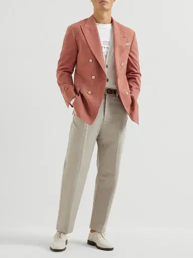 Brunello Cucinelli Men's Virgin Wool, Cotton and Silk Mouliné One and a Half Breasted Tailor Blazer - Orange | Thumbnail 6 Brunello Cucinelli Men's Virgin Wool, Cotton and Silk Mouliné One and a Half Breasted Tailor Blazer - Orange | Thumbnail 6