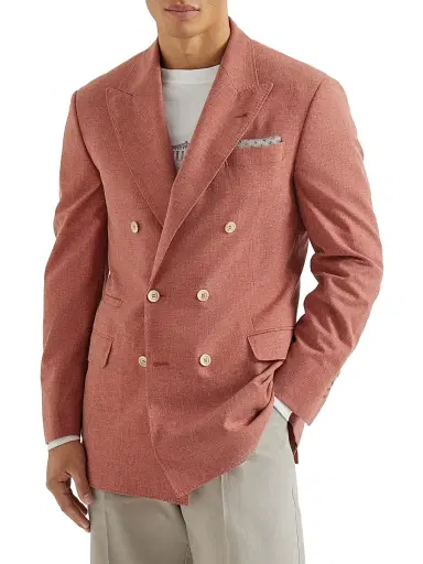 Brunello Cucinelli Men's Virgin Wool, Cotton and Silk Mouliné One and a Half Breasted Tailor Blazer - Orange | Thumbnail 1 Brunello Cucinelli Men's Virgin Wool, Cotton and Silk Mouliné One and a Half Breasted Tailor Blazer - Orange | Thumbnail 1