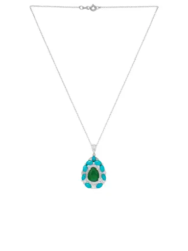 Wish Fine Jewelry 1.80ct Diamond Emerald Turquoise 18K Gold Pendant Chain Necklace | Thumbnail 2 Wish Fine Jewelry 1.80ct Diamond Emerald Turquoise 18K Gold Pendant Chain Necklace | Thumbnail 2