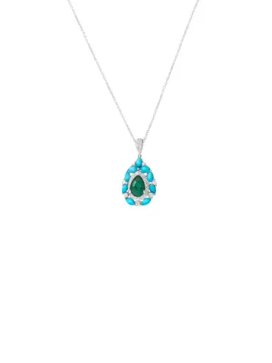 Wish Fine Jewelry 1.80ct Diamond Emerald Turquoise 18K Gold Pendant Chain Necklace | Thumbnail 1 Wish Fine Jewelry 1.80ct Diamond Emerald Turquoise 18K Gold Pendant Chain Necklace | Thumbnail 1
