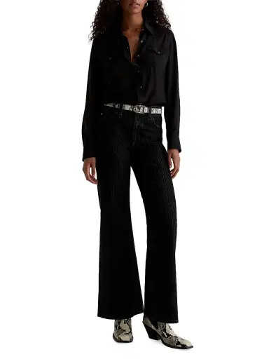 AG Jeans Women's Saige Velvet-Pinstriped Wide-Leg Pants | Thumbnail 2 AG Jeans Women's Saige Velvet-Pinstriped Wide-Leg Pants | Thumbnail 2