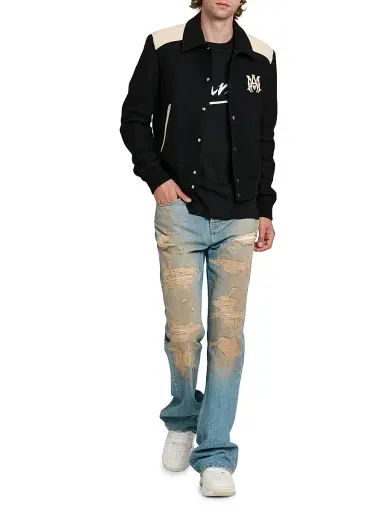 Amiri Men's Repaired Distressed Mid-Rise Bootcut Jeans - Mist Indigo | Thumbnail 2 Amiri Men's Repaired Distressed Mid-Rise Bootcut Jeans - Mist Indigo | Thumbnail 2
