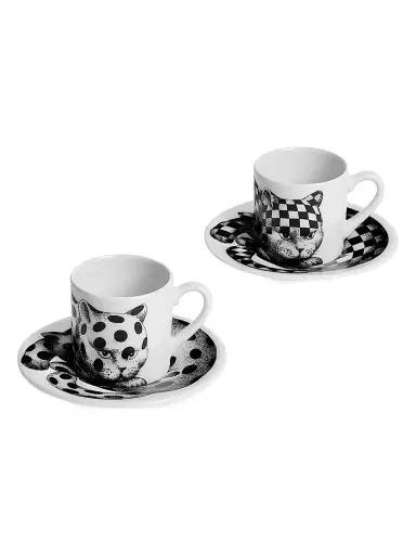 Fornasetti High Fidelity Starry 2-Piece Coffee Mug & Saucer Set - Black White | Thumbnail 1 Fornasetti High Fidelity Starry 2-Piece Coffee Mug & Saucer Set - Black White | Thumbnail 1