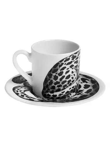 Fornasetti High Fidelity Leopard Print Coffee Mug & Saucer - Black White | Thumbnail 2 Fornasetti High Fidelity Leopard Print Coffee Mug & Saucer - Black White | Thumbnail 2