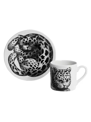 Fornasetti High Fidelity Leopard Print Coffee Mug & Saucer - Black White | Thumbnail 4 Fornasetti High Fidelity Leopard Print Coffee Mug & Saucer - Black White | Thumbnail 4