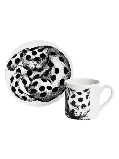 Fornasetti High Fidelity Polka Dot Coffee Mug & Saucer - Black White | Thumbnail 4 Fornasetti High Fidelity Polka Dot Coffee Mug & Saucer - Black White | Thumbnail 4