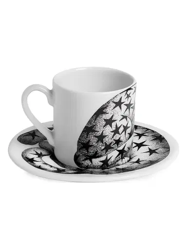 Fornasetti High Fidelity Starry Coffee Mug & Saucer - Black White | Thumbnail 2 Fornasetti High Fidelity Starry Coffee Mug & Saucer - Black White | Thumbnail 2