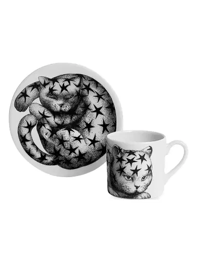 Fornasetti High Fidelity Starry Coffee Mug & Saucer - Black White | Thumbnail 4 Fornasetti High Fidelity Starry Coffee Mug & Saucer - Black White | Thumbnail 4
