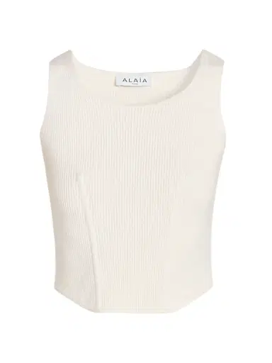 Alaïa Women's Rib-Knit Wool-Blend Corset Top - Blanc Naturel - Size 12 | Thumbnail 1 Alaïa Women's Rib-Knit Wool-Blend Corset Top - Blanc Naturel - Size 12 | Thumbnail 1