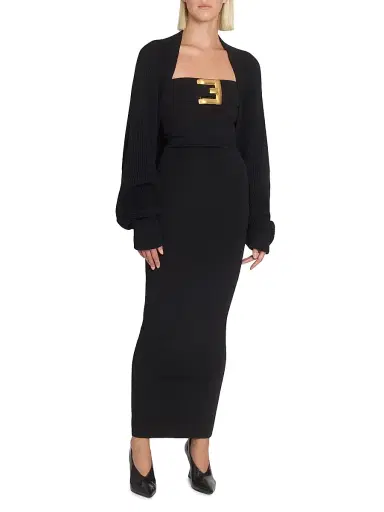 Balmain Women's Belted Compact Jersey Gown - Noir | Thumbnail 2 Balmain Women's Belted Compact Jersey Gown - Noir | Thumbnail 2