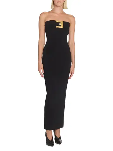Balmain Women's Belted Compact Jersey Gown - Noir | Thumbnail 3 Balmain Women's Belted Compact Jersey Gown - Noir | Thumbnail 3