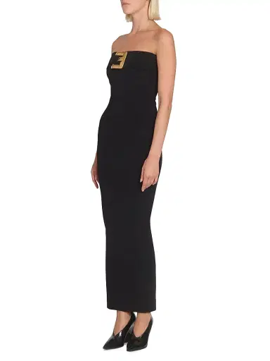 Balmain Women's Belted Compact Jersey Gown - Noir | Thumbnail 4 Balmain Women's Belted Compact Jersey Gown - Noir | Thumbnail 4
