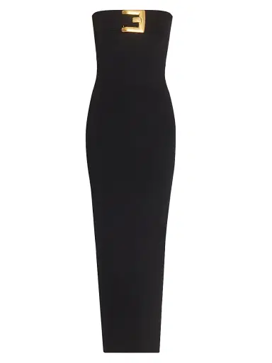 Balmain Women's Belted Compact Jersey Gown - Noir | Thumbnail 1 Balmain Women's Belted Compact Jersey Gown - Noir | Thumbnail 1