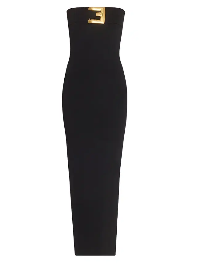 Women's Belted Compact Jersey Gown - Noir Women's Belted Compact Jersey Gown - Noir