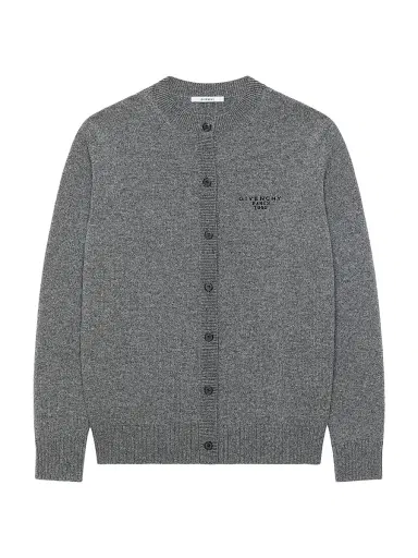 Givenchy Women's Cardigan in Wool and Cashmere with Paris 1952 - Slate Blend | Thumbnail 1 Givenchy Women's Cardigan in Wool and Cashmere with Paris 1952 - Slate Blend | Thumbnail 1