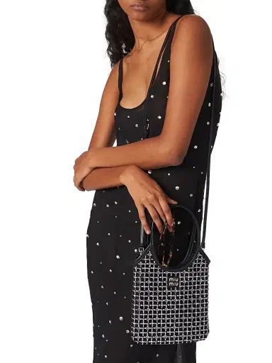 Miu Miu Women's Ivy Satin Top-Handle Bag with Synthetic Crystals - Black | Thumbnail 2 Miu Miu Women's Ivy Satin Top-Handle Bag with Synthetic Crystals - Black | Thumbnail 2