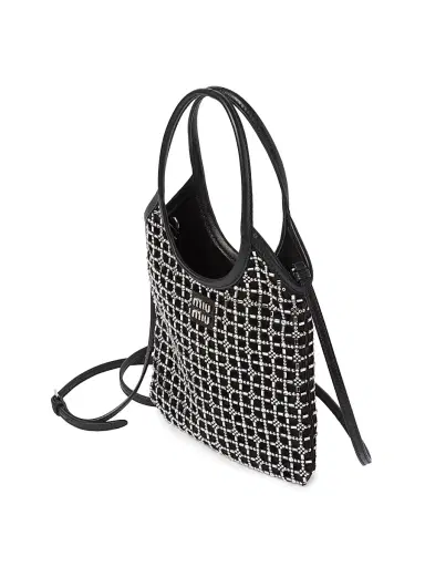 Miu Miu Women's Ivy Satin Top-Handle Bag with Synthetic Crystals - Black | Thumbnail 5 Miu Miu Women's Ivy Satin Top-Handle Bag with Synthetic Crystals - Black | Thumbnail 5
