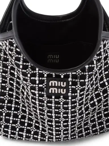 Miu Miu Women's Ivy Satin Top-Handle Bag with Synthetic Crystals - Black | Thumbnail 8 Miu Miu Women's Ivy Satin Top-Handle Bag with Synthetic Crystals - Black | Thumbnail 8