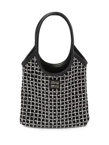 Miu Miu Women's Ivy Satin Top-Handle Bag with Synthetic Crystals - Black | Thumbnail 1 Miu Miu Women's Ivy Satin Top-Handle Bag with Synthetic Crystals - Black | Thumbnail 1