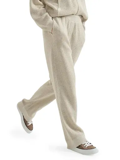 Brunello Cucinelli Women's Cotton Sparkling Net Knit Trousers - Oat | Thumbnail 3 Brunello Cucinelli Women's Cotton Sparkling Net Knit Trousers - Oat | Thumbnail 3
